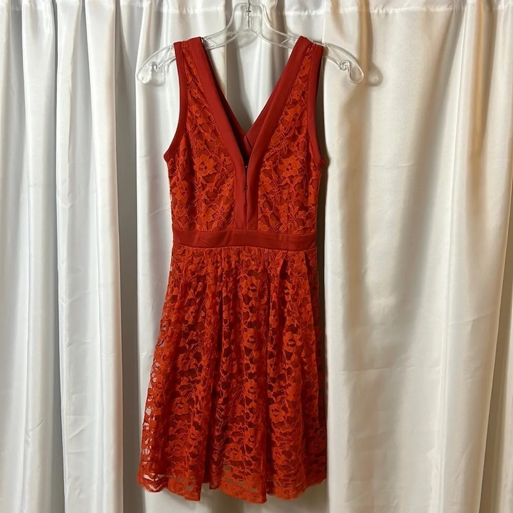 Chelsea & Violet Red Lace Fit & Flare Dress XS | NWT Plunge Back Party Style
